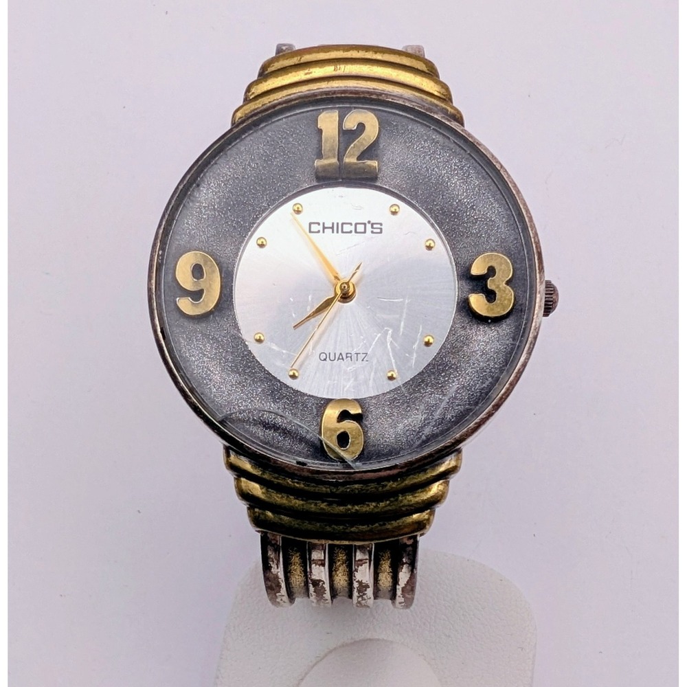 Chicos Watch Women Silver & Gold Tone Clamper Bracelet New Battery